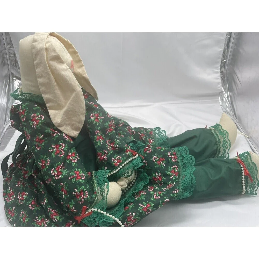 Vintage Bunny Rabbit 26” Handmade Rag Green Clothing Doll Primitive Floppy Ears